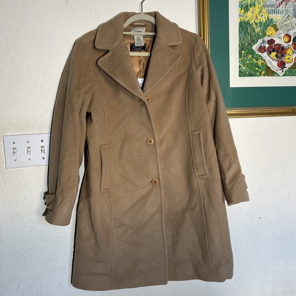 LL Bean Women's Classic Lambswool Polo Coat Three-Quarter Length Size 12 $290